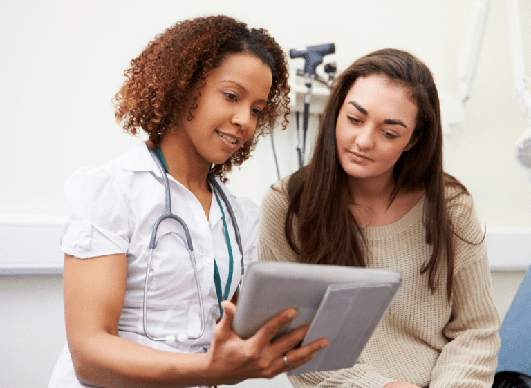 Patient receiving accessible health information.