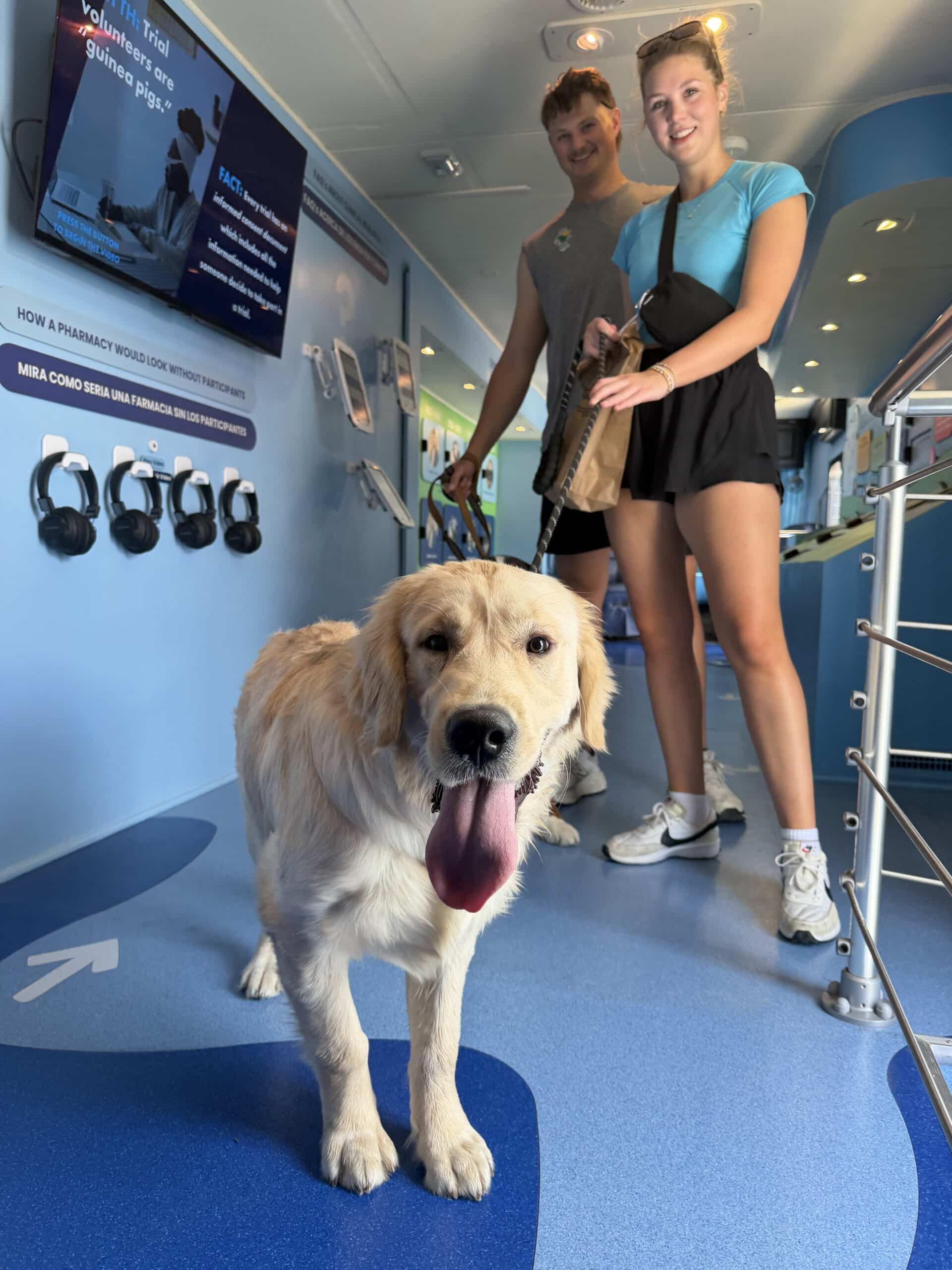dog inside CISCRP's Journey to Better Health mobile exhibit in New Orleans, Louisana